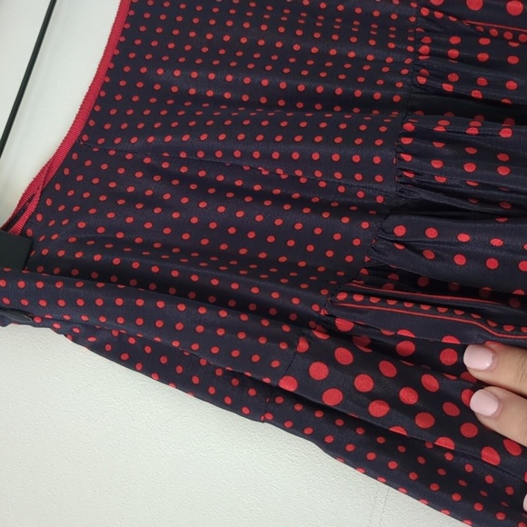 Anthropology Geo Print Elegant Red& Navy A Line Flowy Polka Dot Maxi Skirt Sz 2 - Picture 7 of 7